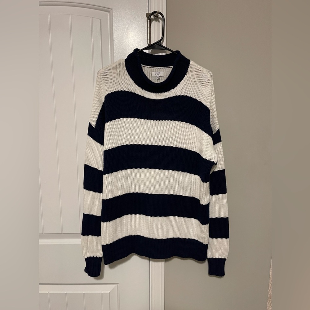 NWT Crown & Ivy Roll Neck Knit Sweater Navy/White